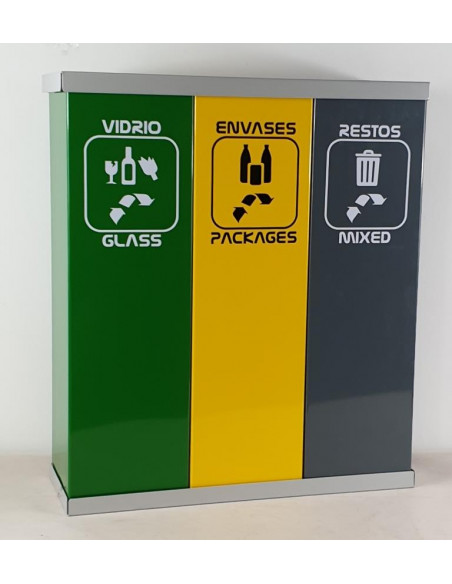 Papelera Reciclaje modular 3 cubos de 28L cuadrados pintados