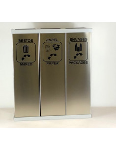 Papelera de reciclaje de acero inoxidable de 3 cuerpos de...