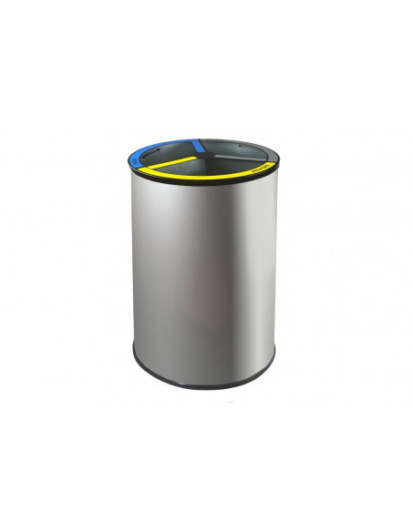 Papelera de reciclaje circular con tapa y aro sujeta-bolsas para tres residuos  3x42L