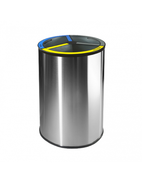 Papelera de reciclaje circular con tapa y aro sujeta-bolsas para tres residuos  3x42L