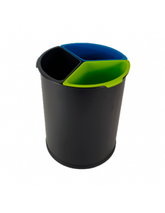 Papelera de habitación metálica negra con tres cubetas...