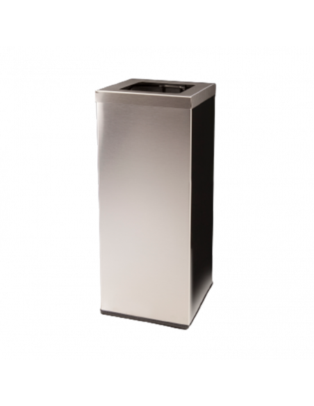 Papelera de pasillos inox con tapa superior y sujeta-bolsas