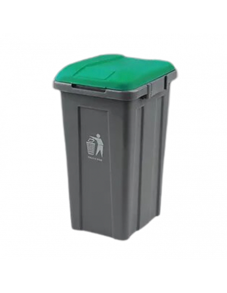 Papelera plástica gris 50L con tapa color