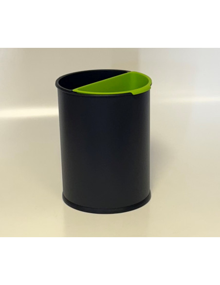 Papelera de habitación metálica negra con dos cubetas semicirculares de plástico